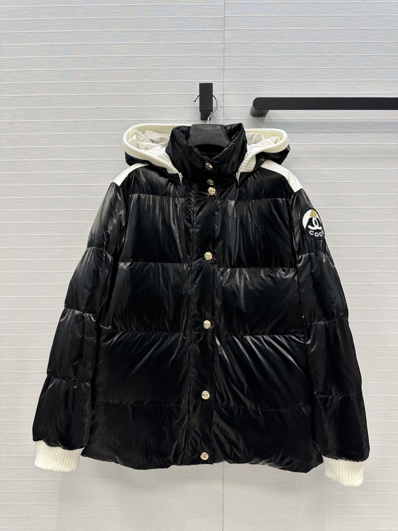 Chanel Coco Ski-Style Puffer Jacket in Black Coated Nylon with Signature Beaded Patch