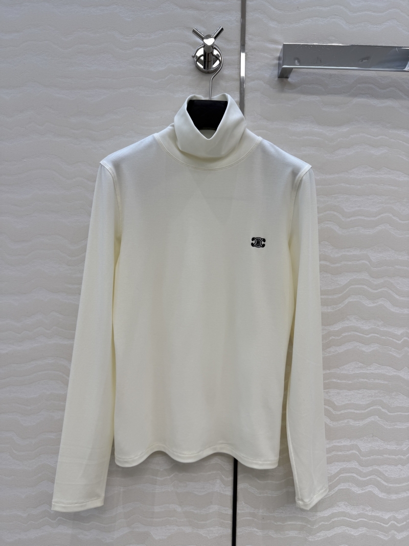 Celine Tencel Wool Blend Slim Fit Turtleneck Top - White