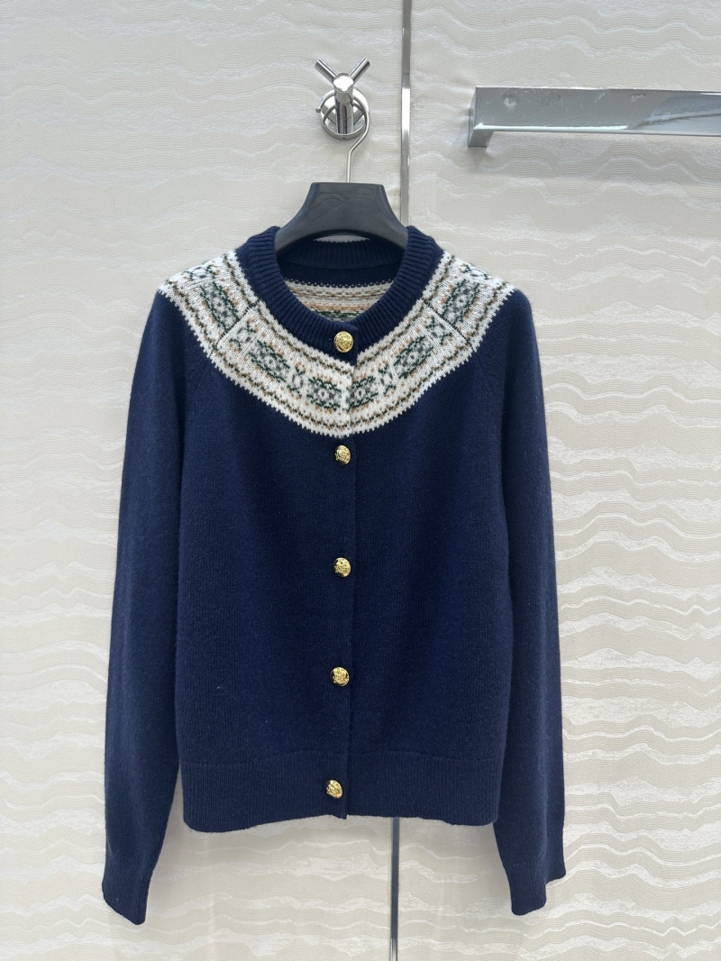 Celine Fair Isle Yoke Cashmere Cardigan in Navy Blue – Artisan Crafted, Luxurious Softness