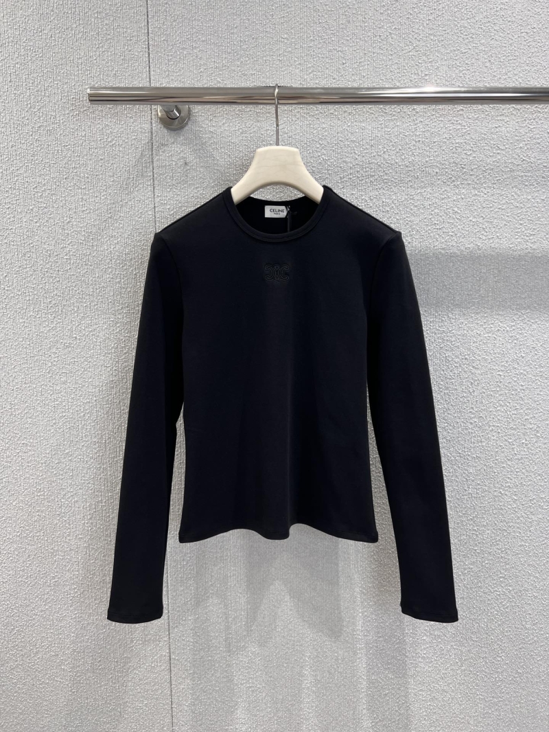 Celine ARCH DE TRIOMPHE Embroidered Slim-Fit Long-Sleeve T-Shirt | 100% Cotton | Black
