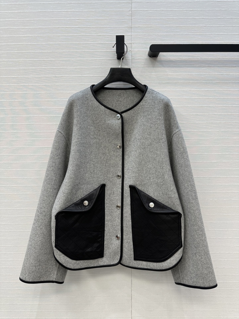 Ma Family Handcrafted Wool and Cashmere Blend Lamb Leather Quilted Oversized Jacket