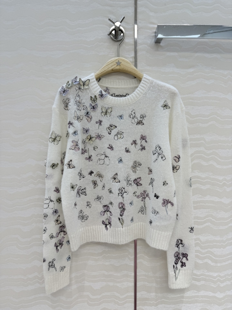 Dior Miss Dior Silk Mohair Alpaca Knit Sweater with 3D Butterfly Embroidery
