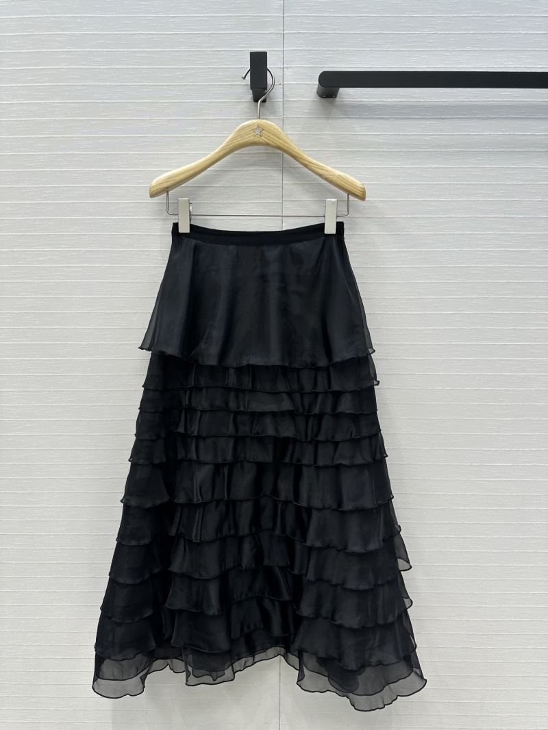 Dior Black Tulle Tiered Ruffle Midi Skirt – 2026 Pre-Spring Collection