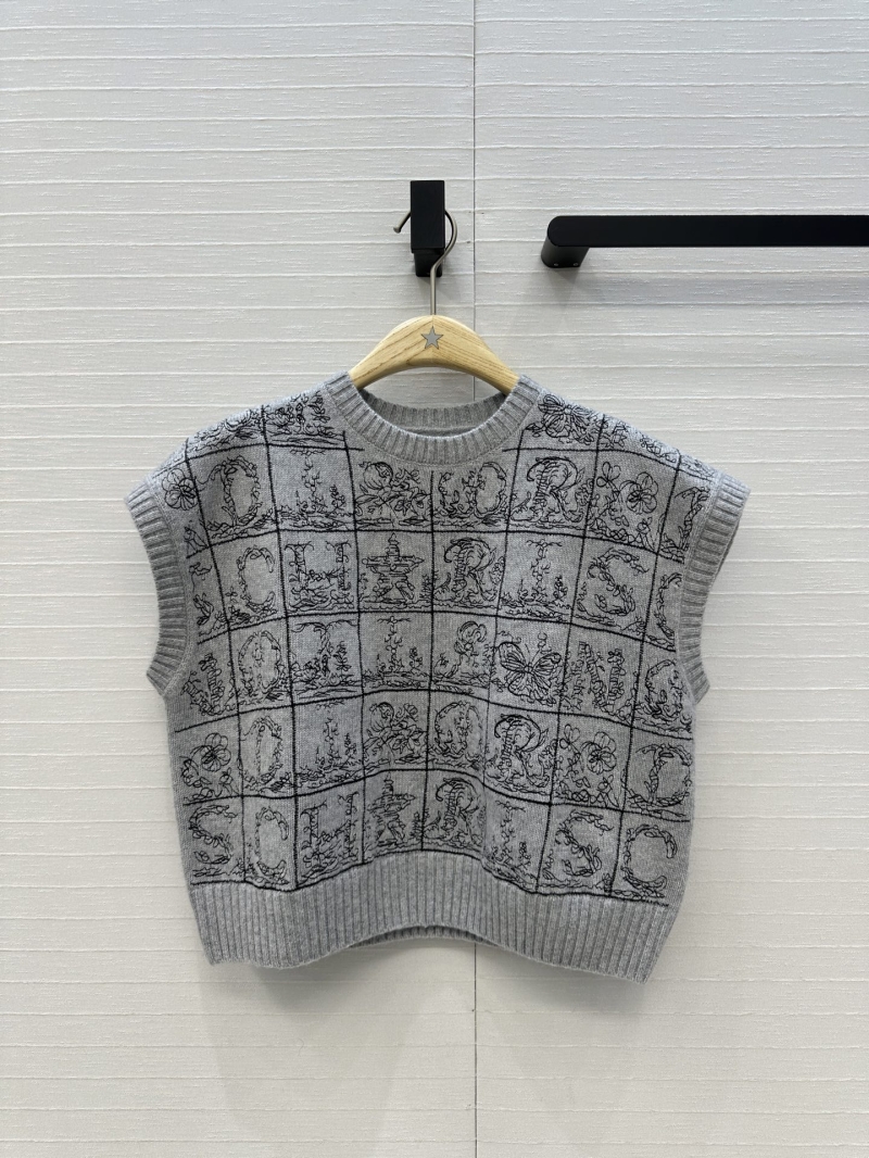 Dior Miss Dior Limited Edition Cashmere Knit Vest with Alphabet Embroidery in Gray