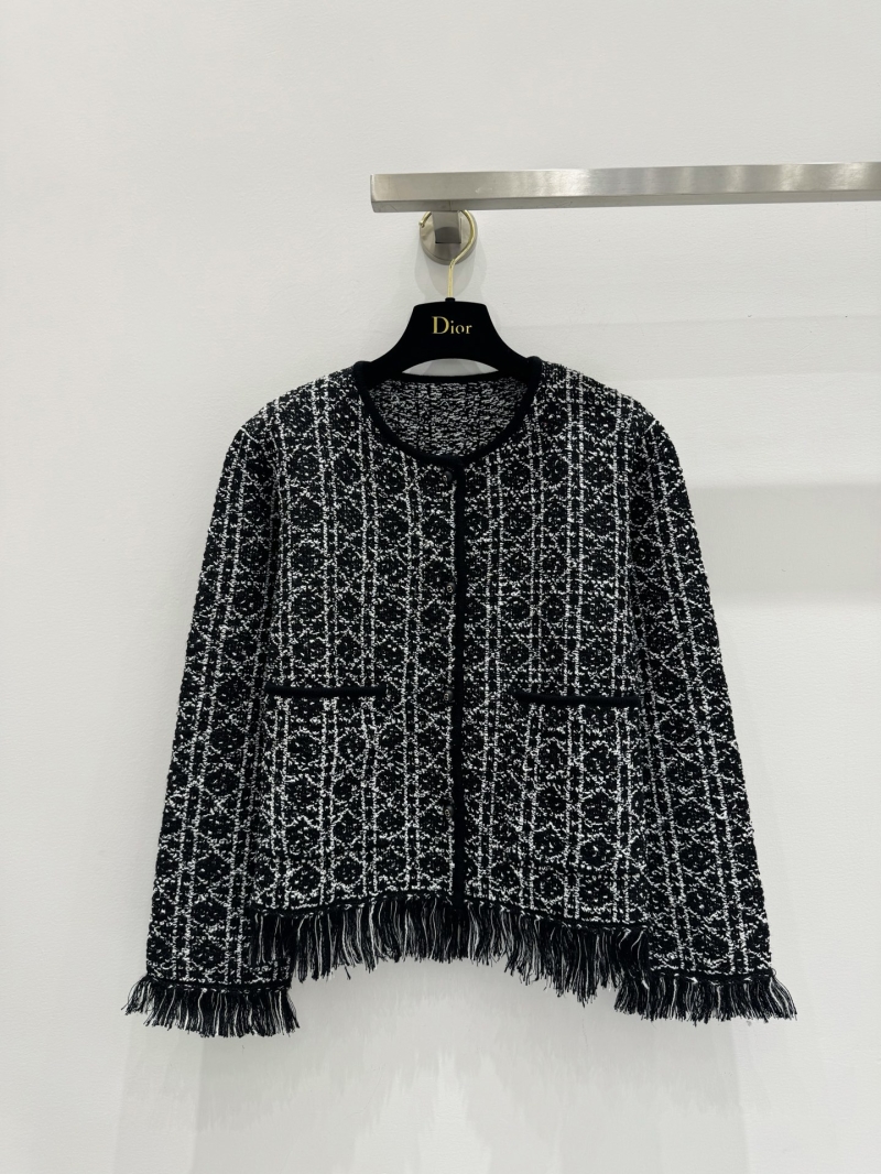Dior Tweed Fringe Trim Cropped Jacket - Black & White Jacquard, Bohemian Elegance, Signature Dior Hanger