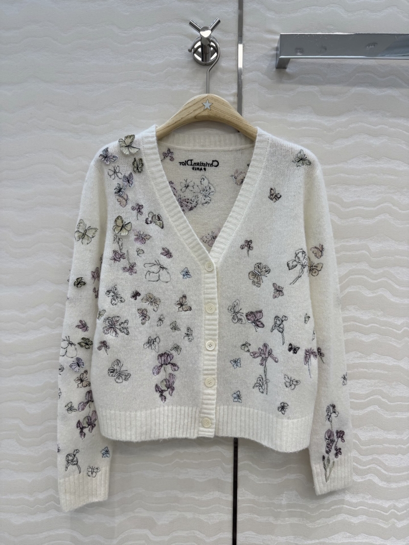 Dior Miss Dior Mohair and Mulberry Silk Blend Cardigan, 3D Butterfly Embroidery, Ethereal White