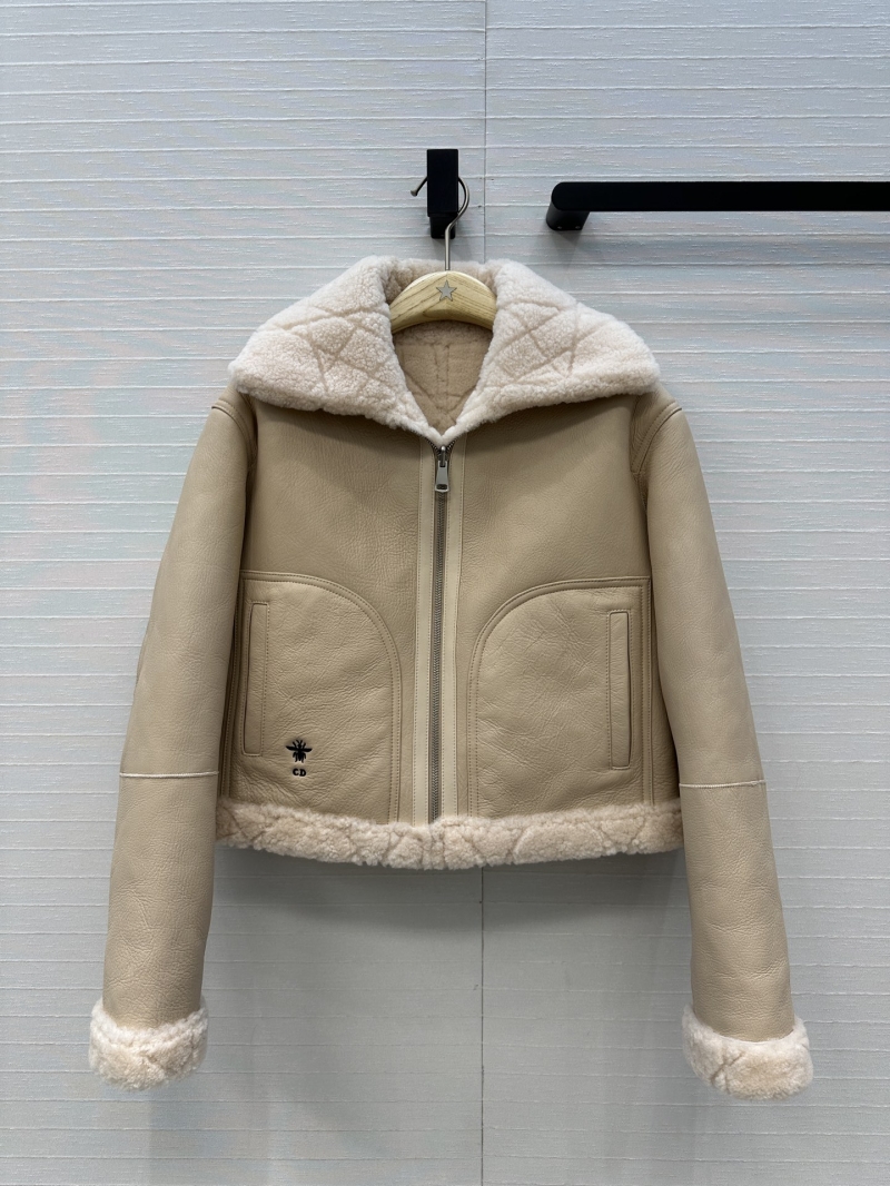 Dior 100% Imported Lambskin & Teddy Fleece Cashmere Reversible Shearling Jacket - Cannage Quilted, Hand-Embroidered CD Bee, H-Line - Camel