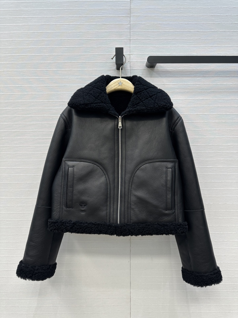 Christian Dior Reversible Lambskin Shearling Jacket Miss Dior H-Shape Silhouette CD Bee Embroidery Black