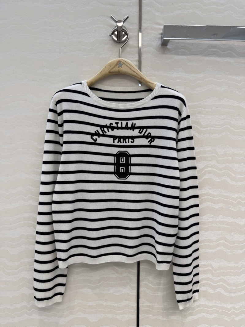 Dior Imported Yarn Nautical Striped Knit Top, Black and White
