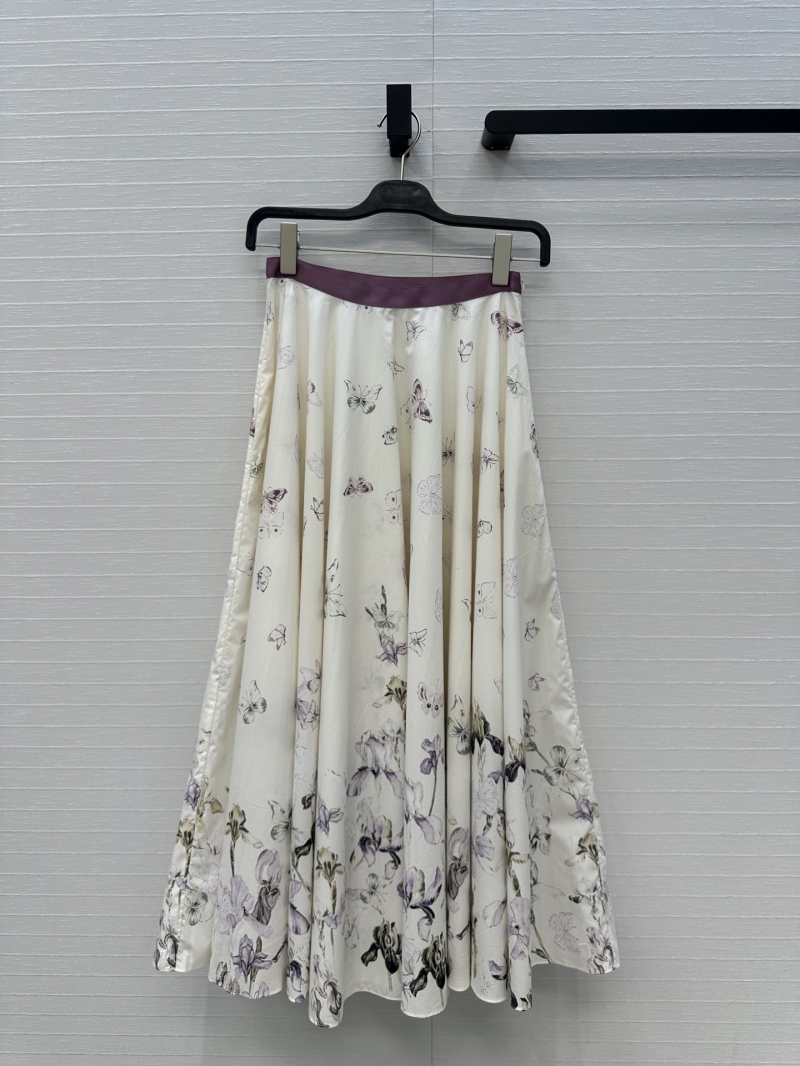 Dior Exquisite Imported Cotton Butterfly Iris A-Cut Midi Skirt in Light Print