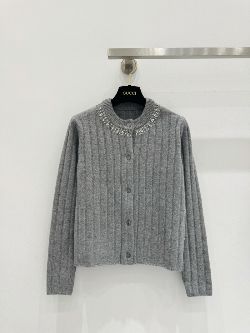 Gucci Women's Cardigan Sweater - Embellished Crystal Collar, Heather Gray Knit