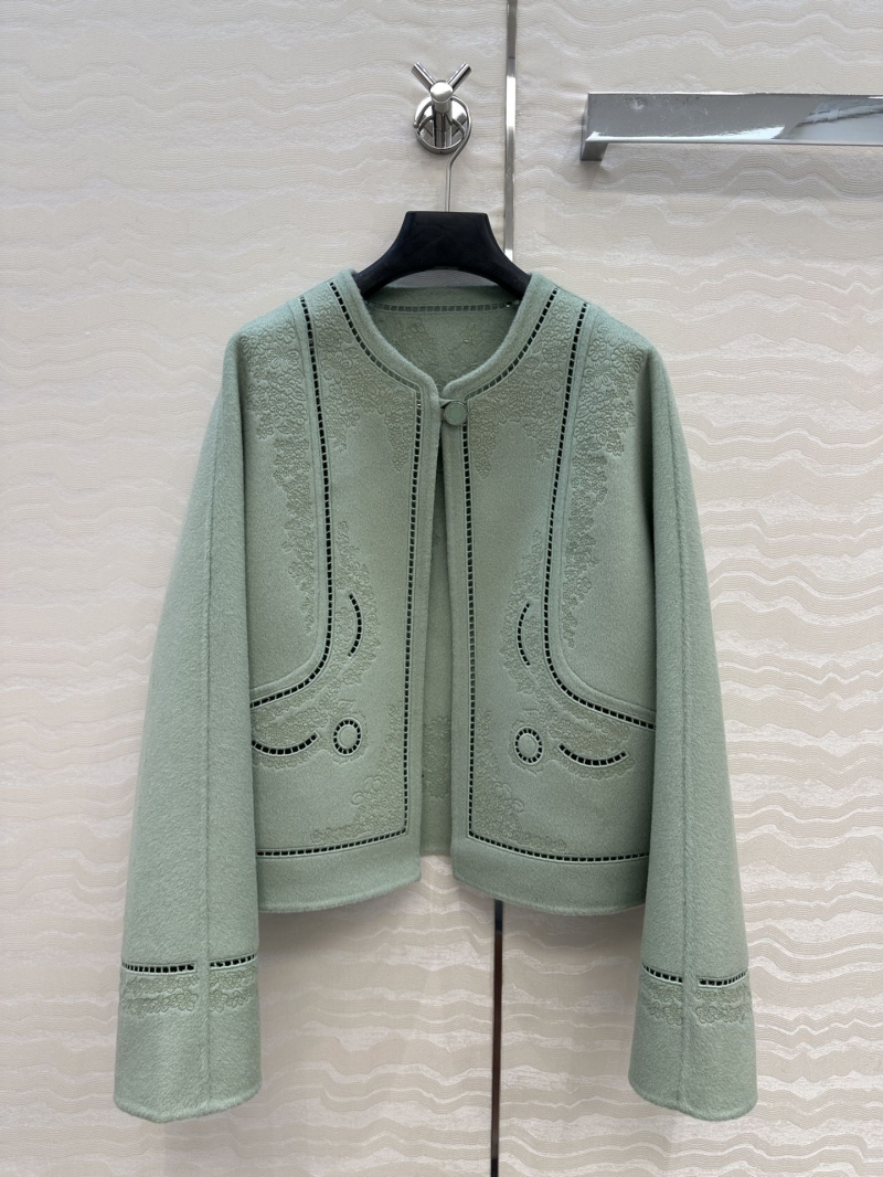 Hermès Exquisite Limited Edition Cropped Double-Faced Wool & Cashmere Jacket with Artisan Multi-Stitch Cutout Embroidery