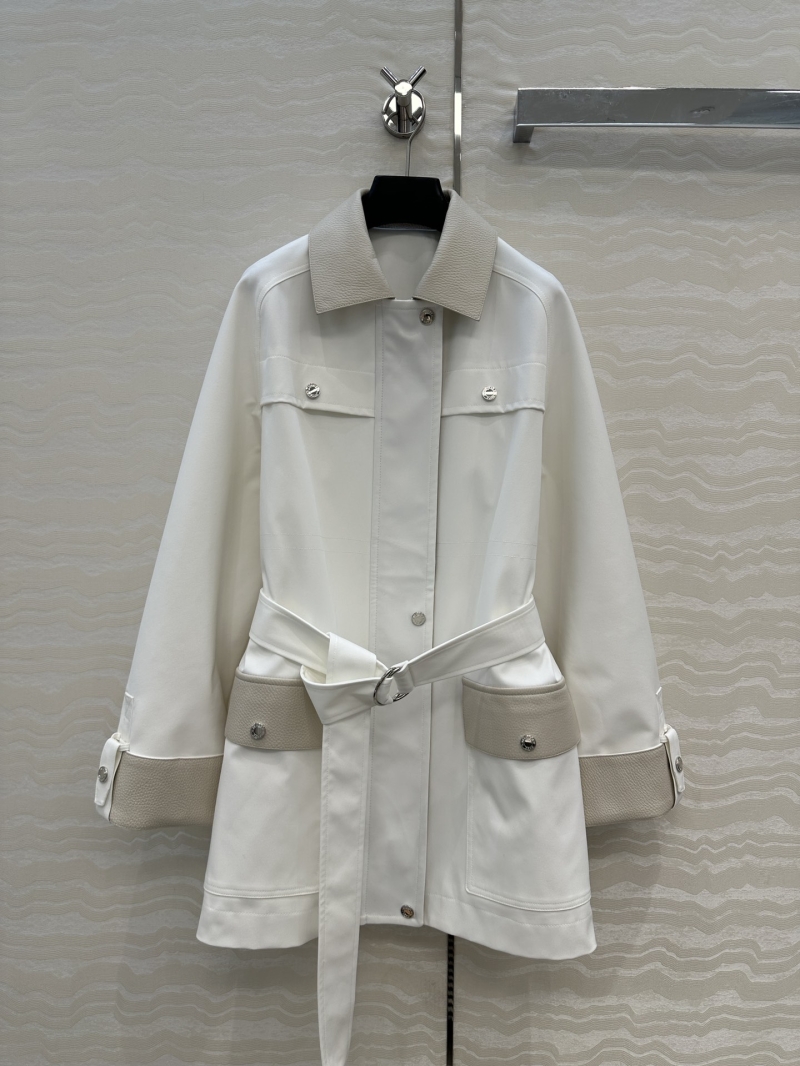 Hermès Opulent Goatskin Paneled Technical Cotton Mid-Length Trench Coat (Cream)