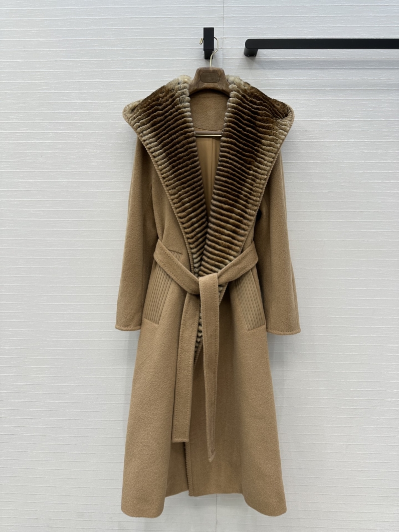 Loro Piana Handcrafted Long Hooded Coat in Wool & Cashmere with Genuine Leather Accents