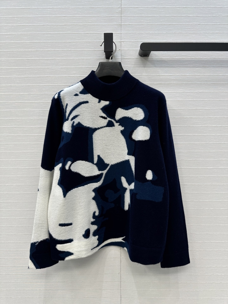 Loro Piana High-Neck Cashmere Sweater: Abstract Floral Jacquard, Timeless Old Money Elegance