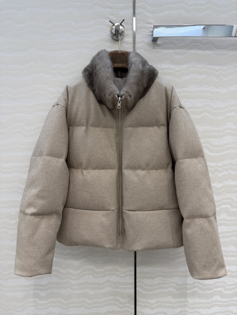 Loro Piana Reversible White Goose Down Jacket with Finnish Saga Mink Fur Collar