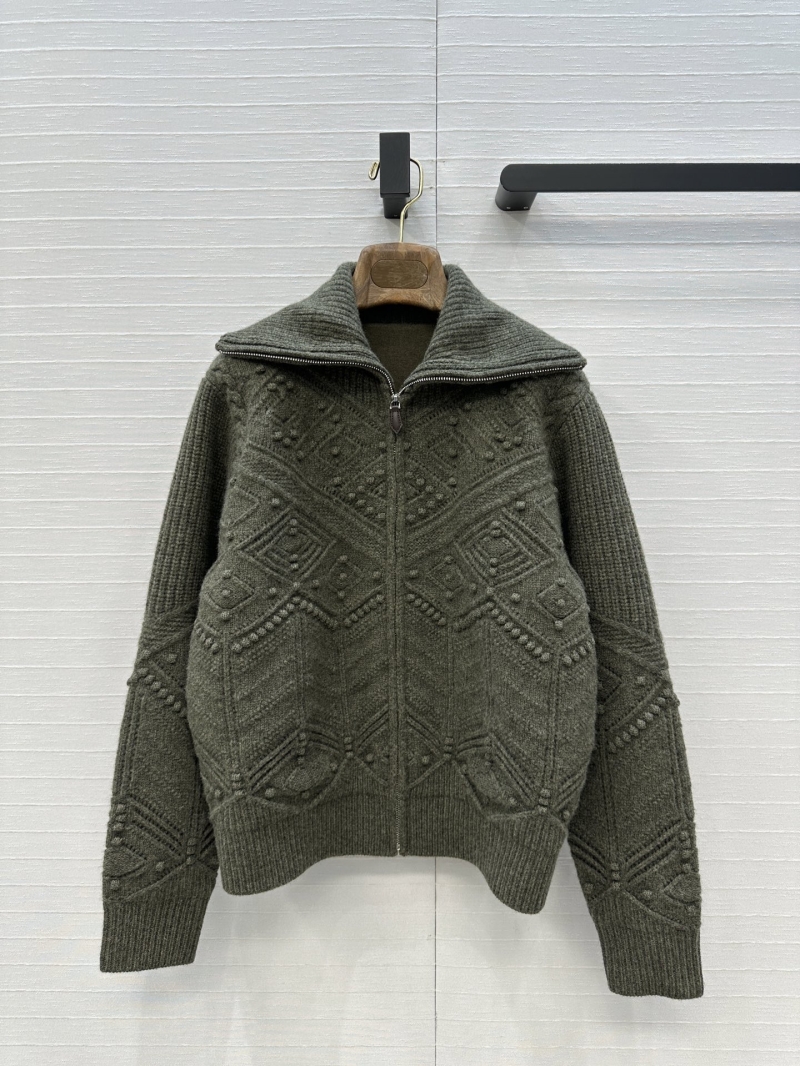 Loro Piana Cream Heavyweight Cashmere Diamond Jacquard Zip-Up Jacket