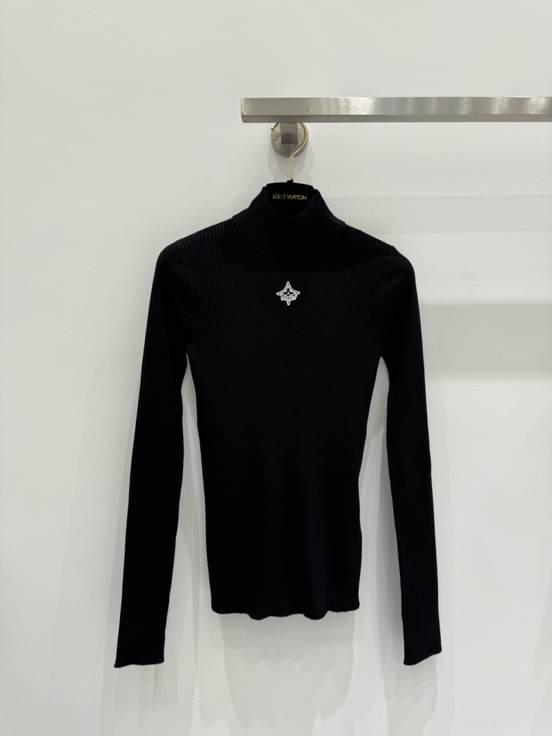 Louis Vuitton Black Ribbed Turtleneck Sweater with Embroidered Logo - Elegant, Form-Fitting, and Luxurious