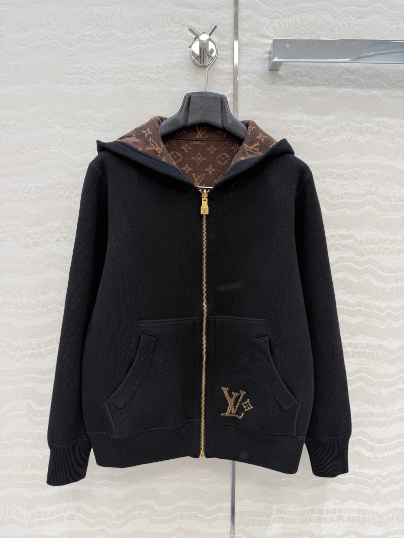 Louis Vuitton Reversible Monogram Hooded Jacket – Imported Wool, American Collegiate Style, Custom Gold-Tone Hardware