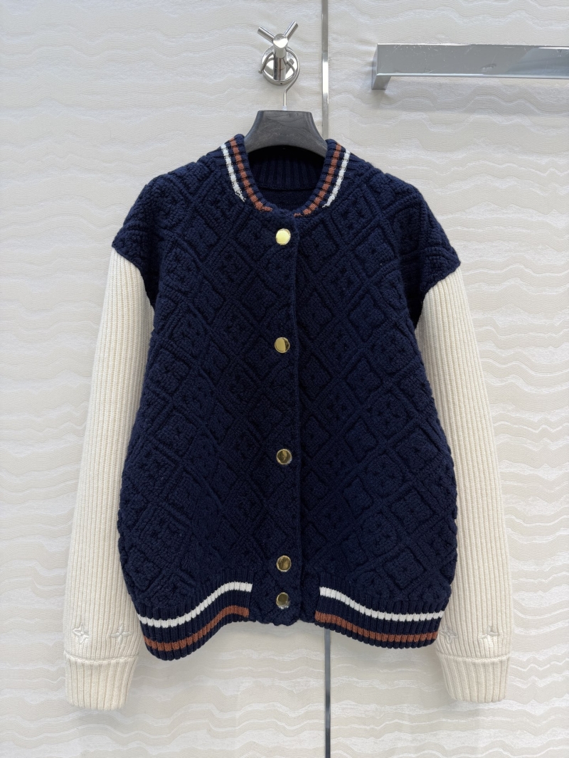 Louis Vuitton Limited Ski Collection Jacquard Wool Baseball Jacket – Navy & Off-White, Relaxed Fit, Varsity-Inspired Luxury