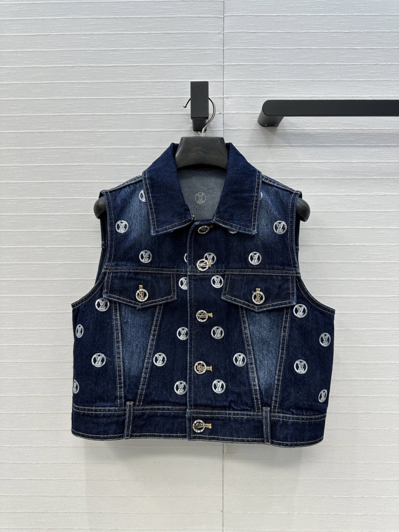 Louis Vuitton LV Ski Collection Monogram Embroidered Coin Motif Denim Vest – Deep Indigo Blue