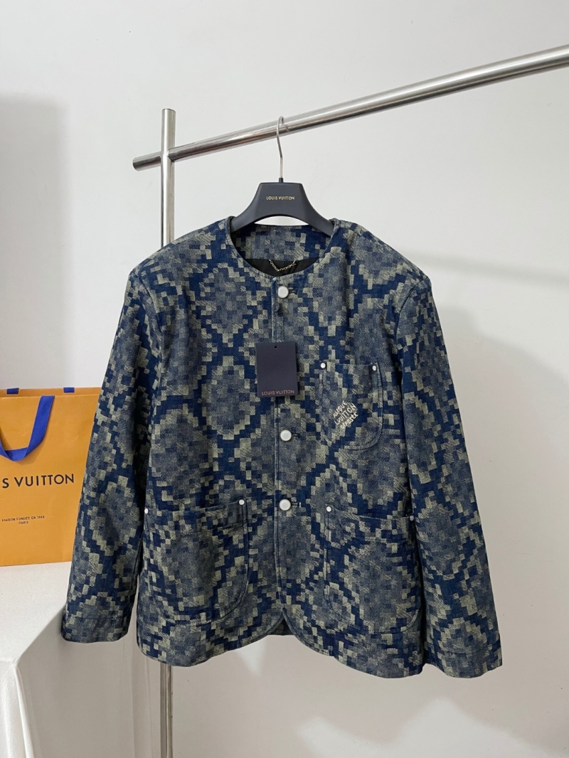 Louis Vuitton Limited Edition Pixel Camo Denim Jacket for Men - Digital Pixelated Camouflage Print, Relaxed Boxy Fit, Four-Button Closure