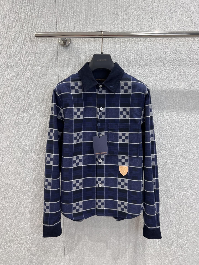 Louis Vuitton Signature Flannel Jacquard Overshirt | Contrasting Navy Collar & Ribbed Cuffs, Elevated Plaid