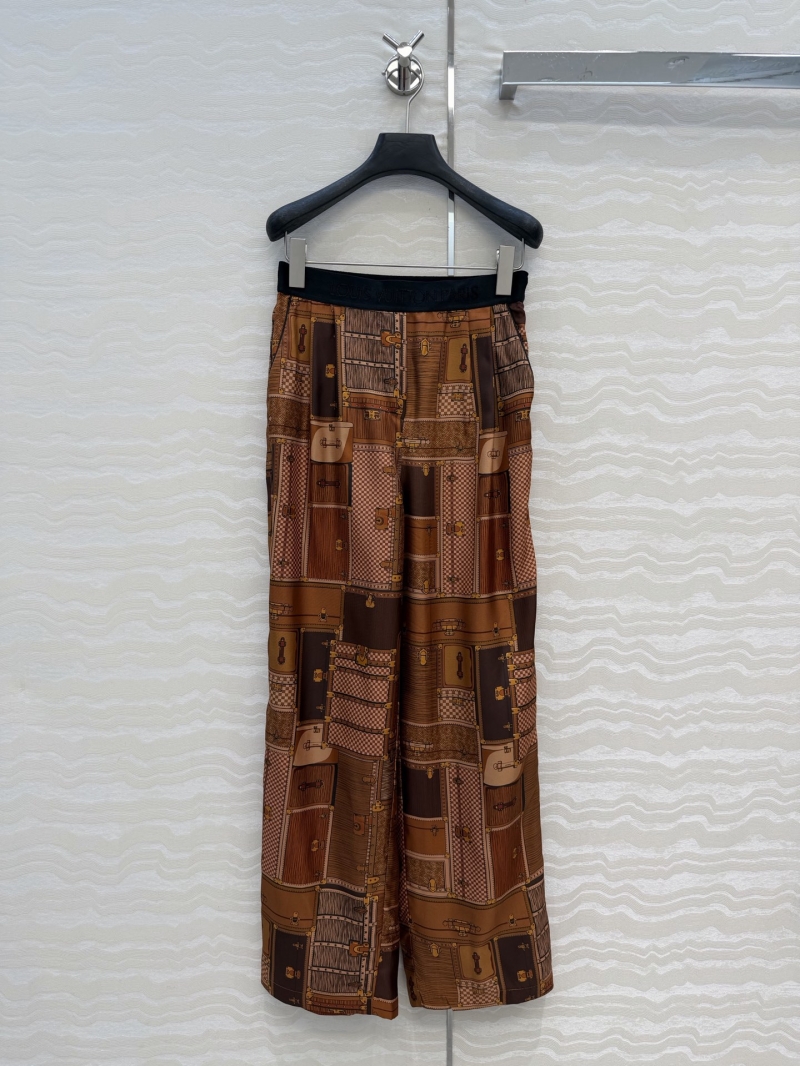 Louis Vuitton Opulent 100% Silk Twill Straight Trousers | Signature Monogram Trunk Print