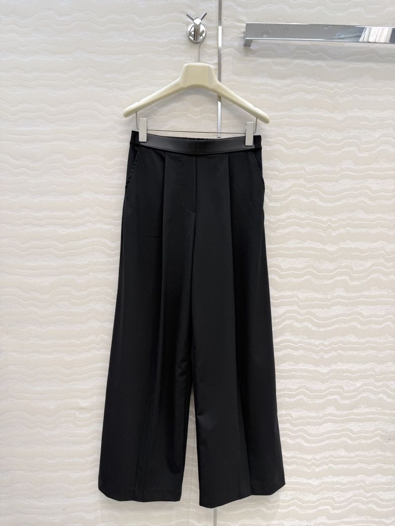 Loewe Custom-Woven Wool-Blend Wide-Leg Trousers | Tailored High-Waist | Leather-Belt Detailing
