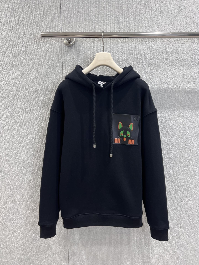Loewe Limited Edition Louis Wain Cat Print Hooded Sweatshirt in Black, Relaxed Fit, Leather Patch Detail