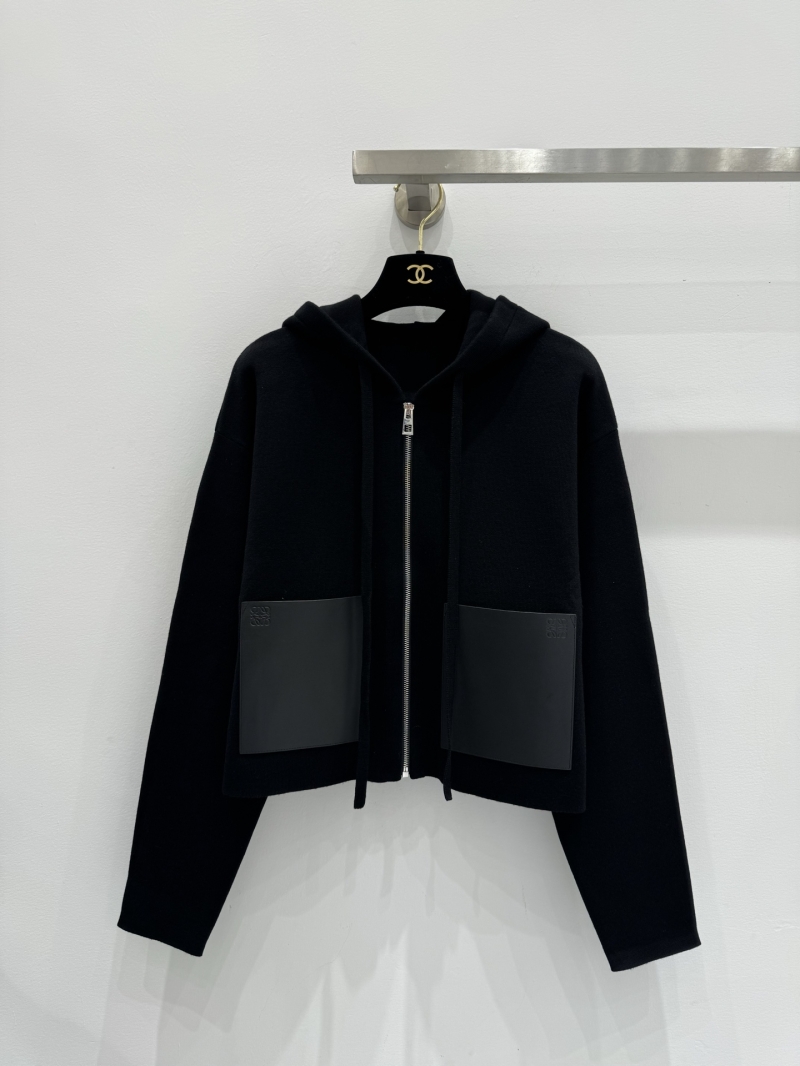 Loewe Cropped Hooded Leather Pocket Jacket in Black - Signature Anagram Logo, Relaxed Boxy Silhouette