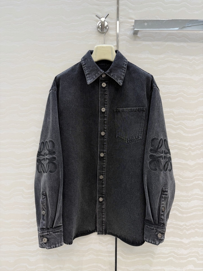 Loewe Vintage Washed Denim Oversized Anagram Jacket - Dark Grey