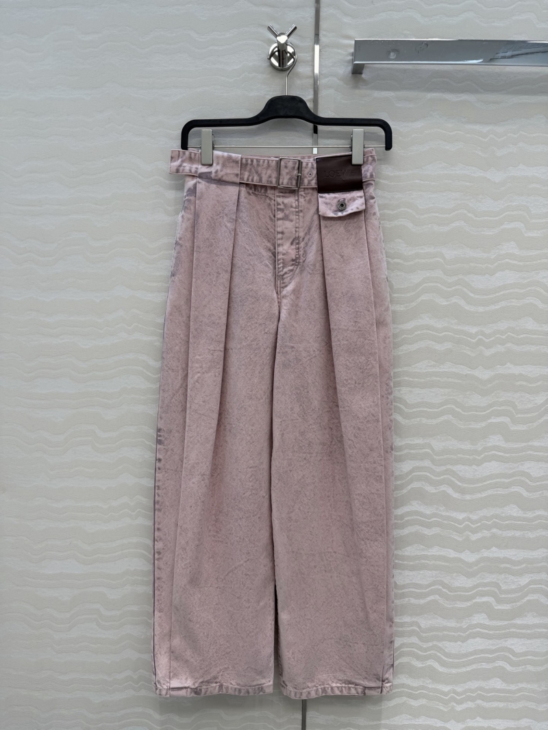Loewe Opulent Custom Twill Cotton Denim High-Rise Wide-Leg Trousers in Washed Mousse Pink