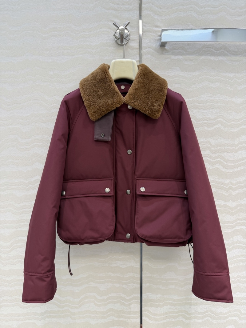 Loewe Detachable Lambskin Shearling Cropped Down Jacket - Burgundy