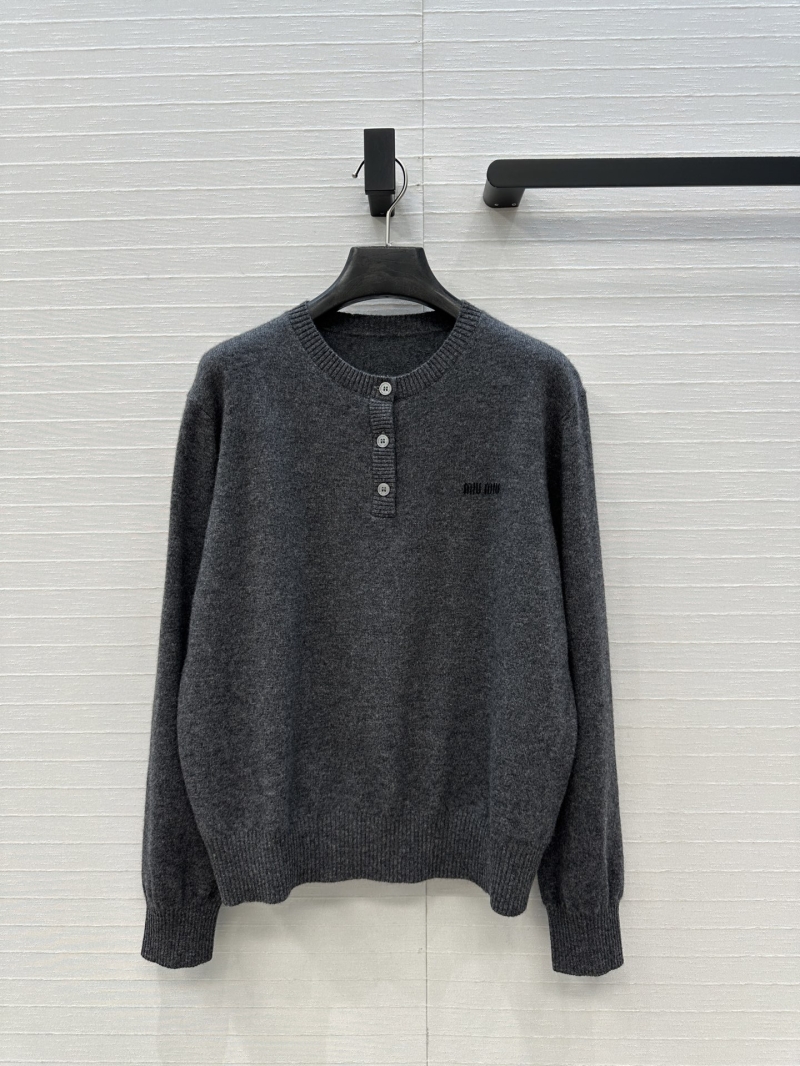 Miu Miu Round Neck Cashmere Blend Knit Sweater – Signature Logo, Relaxed Fit, Autumn Winter Layering Essential