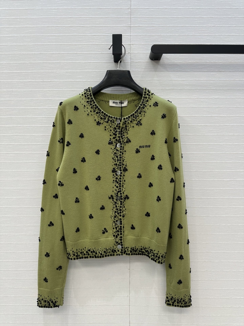 Miu Miu Embellished Cashmere-Blend Cardigan | Hand-Beaded Floral Motifs | Cropped Fit