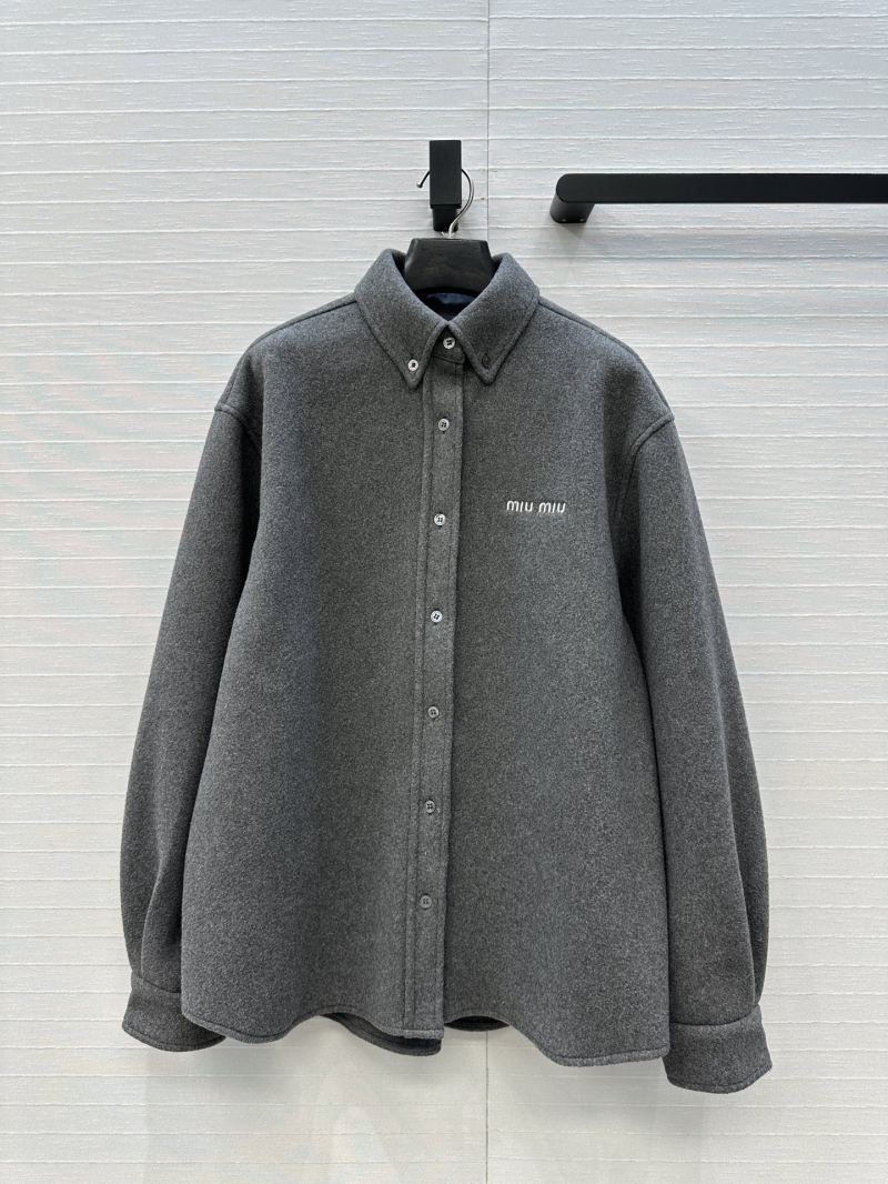 Miu Miu Plush Technical Fleece Charcoal Grey Oversized Shirt Jacket