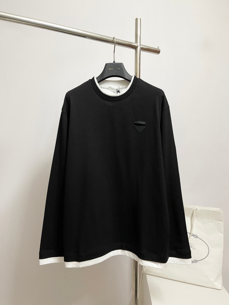 Prada Black Mock Layer Long-Sleeve T-Shirt | Oversized Crew Neck | Luxury Streetwear
