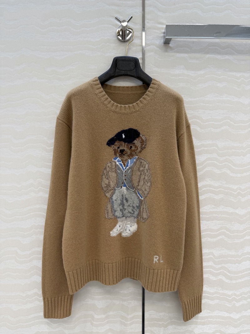 Ralph Lauren Timeless Camel Polo Bear Sweater | Opulent 90% Wool 10% Cashmere Knit with Signature Intarsia and 3D Embroidery
