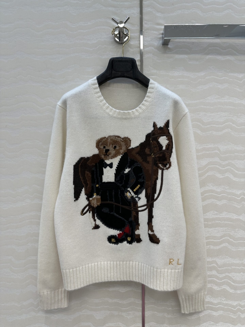 Ralph Lauren Alpaca Wool Equestrian Polo Bear Sweater - Handcrafted Intarsia and 3D Embroidery, Timeless Relaxed Fit