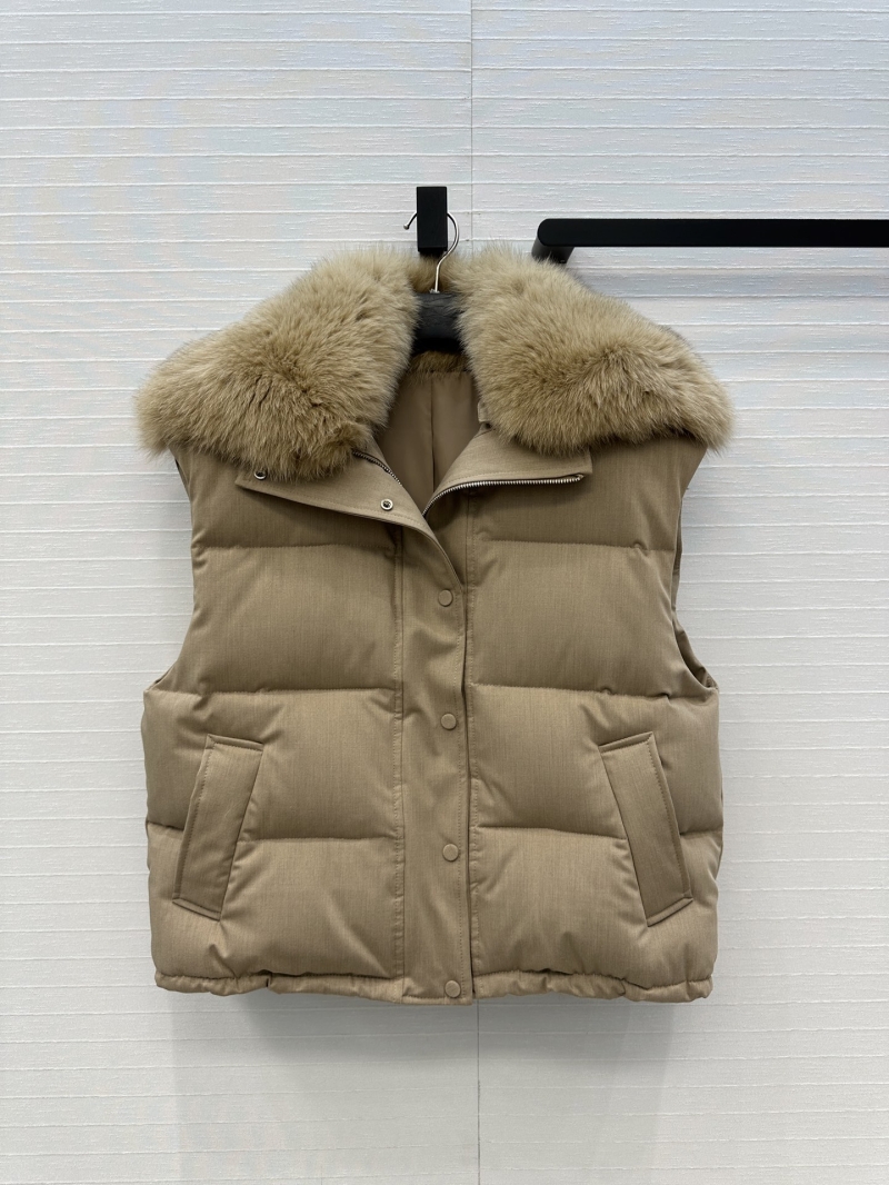 Yves Saint Laurent x Loro Piana Fox Fur Collar Down Vest – Tencel Wool, White Goose Down, Short Puffer Style