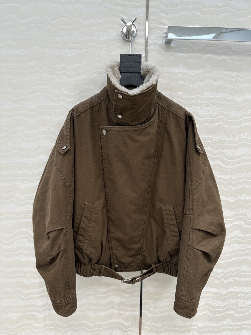 Saint Laurent SLP Military-Style Down Jacket with Spanish Lamb Fur Collar & Detachable Liner