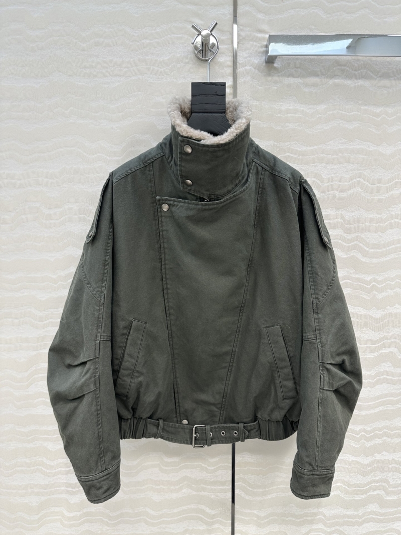 YSL Saint Laurent SLP Military-Style Down Jacket with Detachable Spanish Lambskin Fur Collar and Washed Oxford Canvas