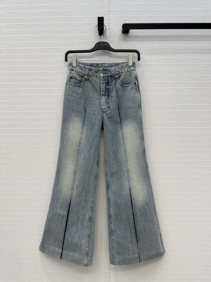 Zimmermann Spring New Arrival High-Waisted Flared Wide-Leg Denim Pants - Tailored Imported Denim with Stitched Pleat Detail