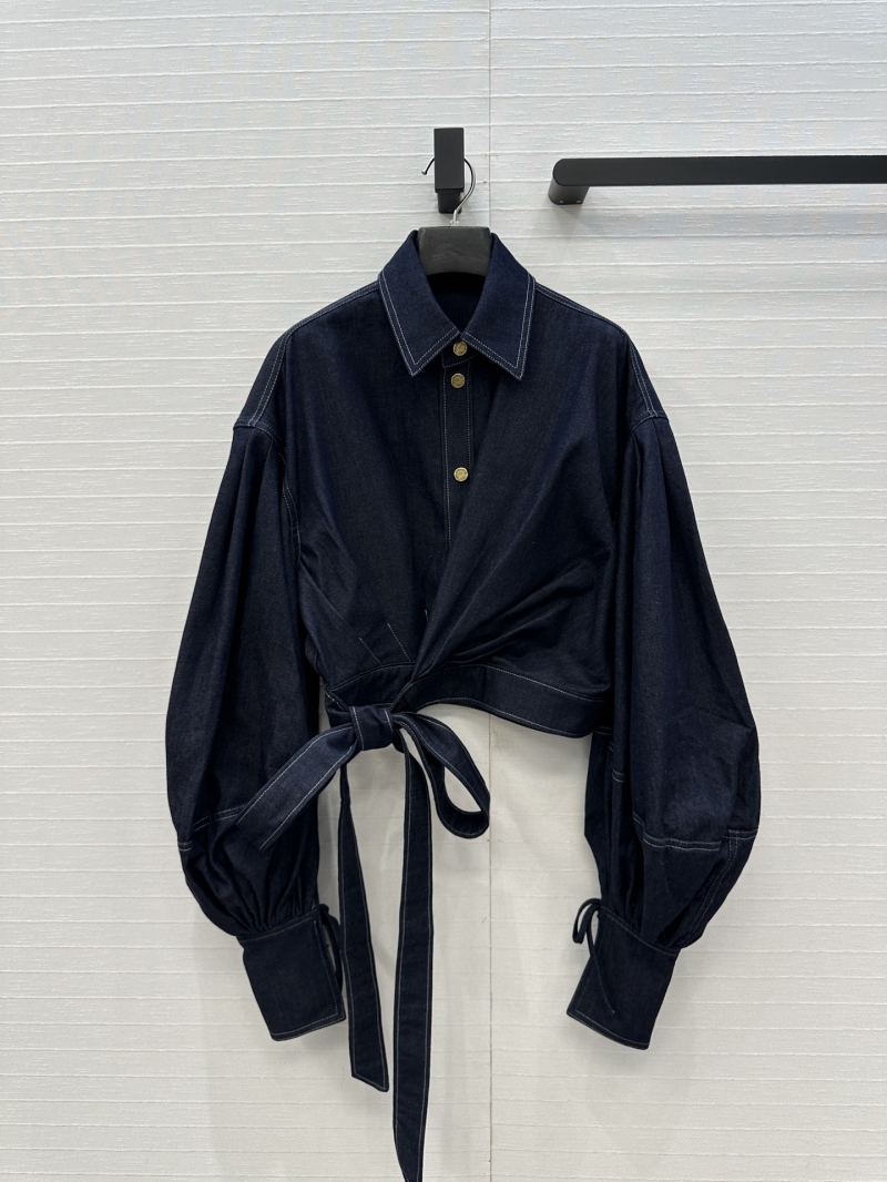 Zimmermann Deep Indigo Denim Wrap-Front Shirt | Cropped Silhouette & Puffed Lantern Sleeves