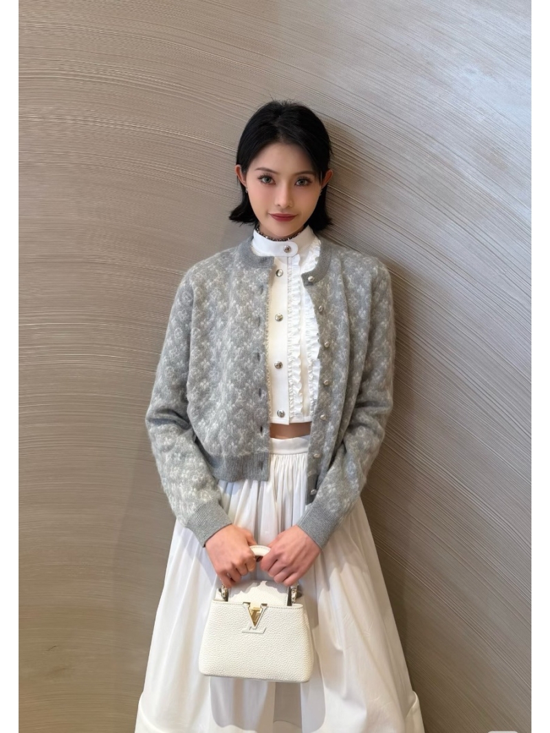 Louis Vuitton Light Gray Alpaca Blend Monogram Knit Cardigan