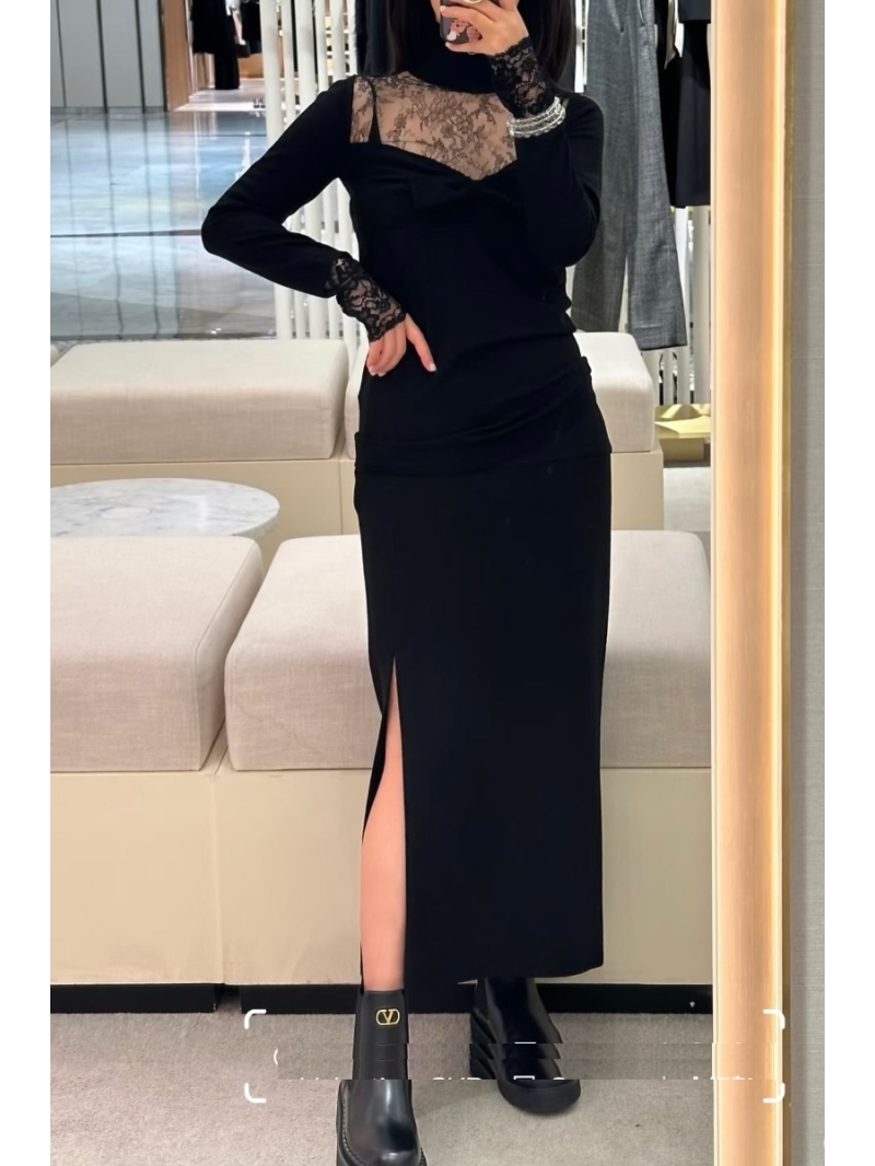 Valentino Black Wool Lace-Trimmed Bow Knit Sweater