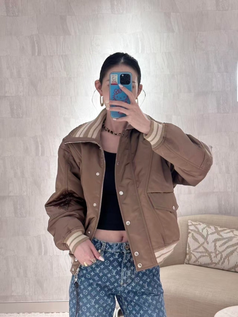 Louis Vuitton 25FW Bomber Jacket, Satin Monogram Striped Pilot Cotton Coat | Muted Brown, Silver Hardware, Lightweight Warmth