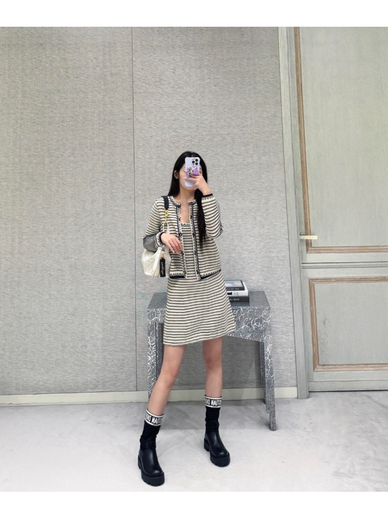 Dior 26SS Early Spring New Woven Stripe Knit Dress Vest Dress