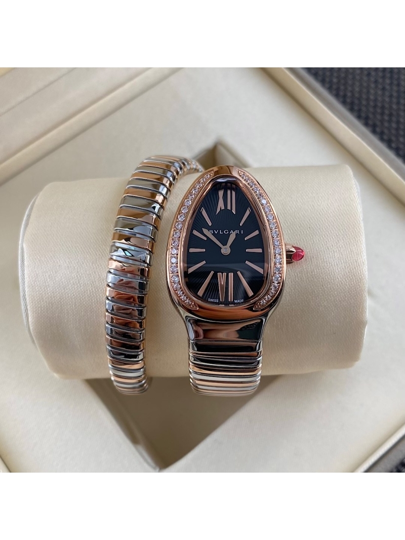 Bvlgari Serpenti Tubogas 35mm Watch with diamond - Rose Gold, mix Steel, black Dial (limited)